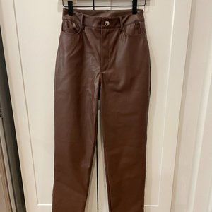 Showpo. Brown Faux Leather Pants, Size 8